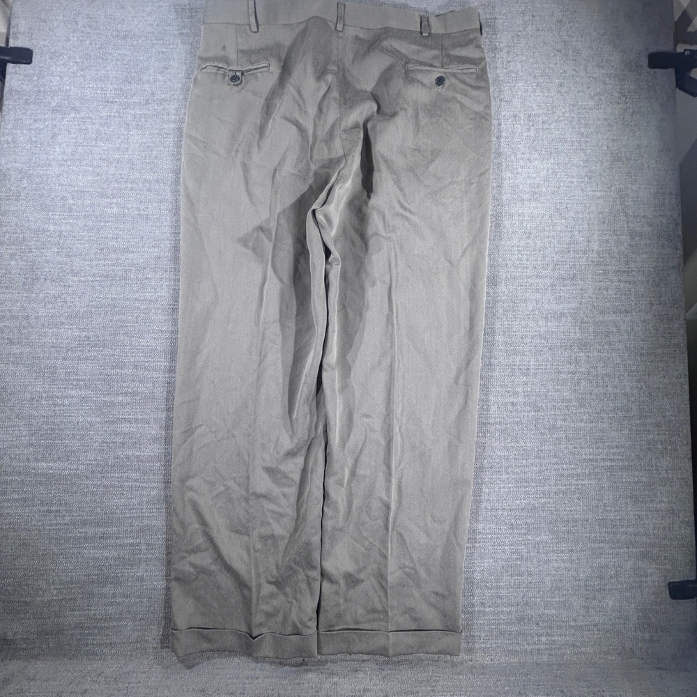 Haggar Black Label Dress Pants Mens 40x31Taupe Gray Excellent Pleated Cuffed